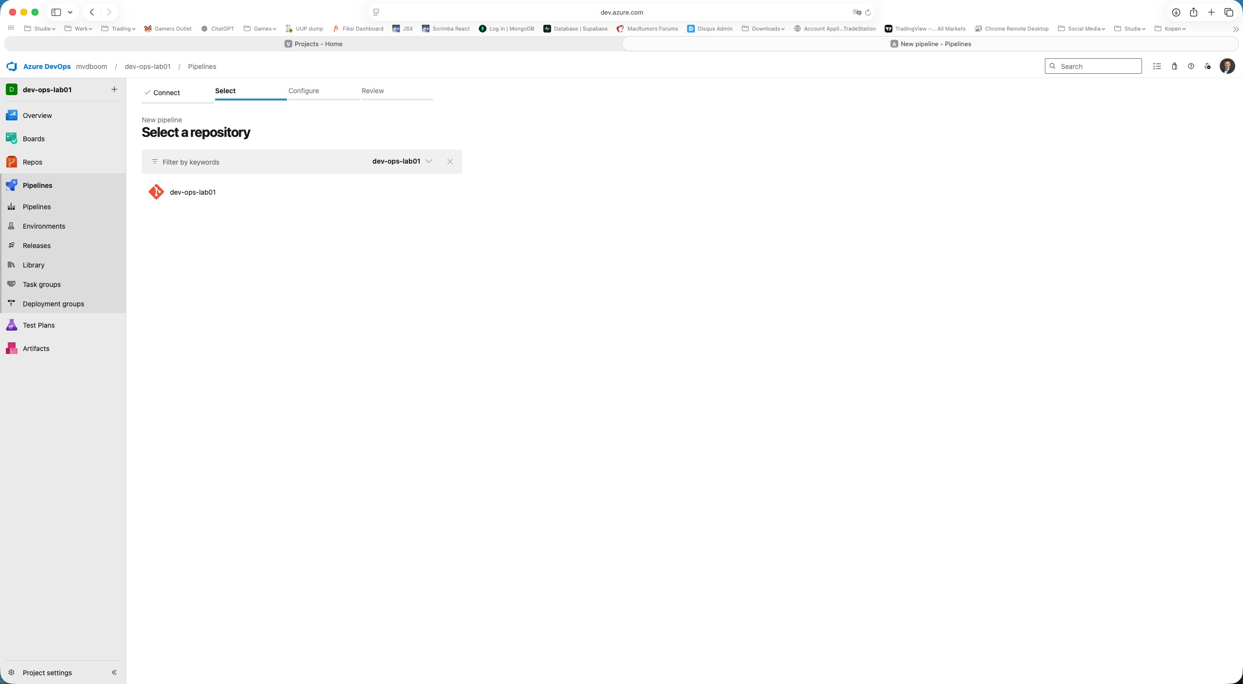 Assistant de pipeline étape 2 : sélection d’un référentiel