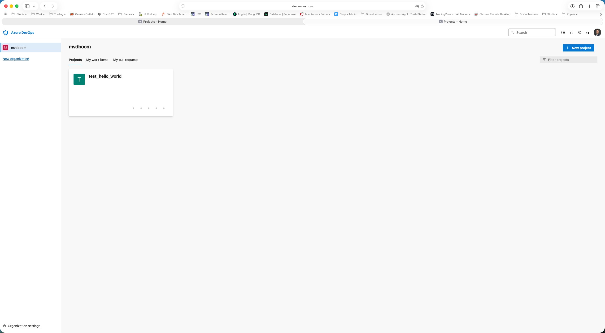 mvdboom organisation with test_hello_world project