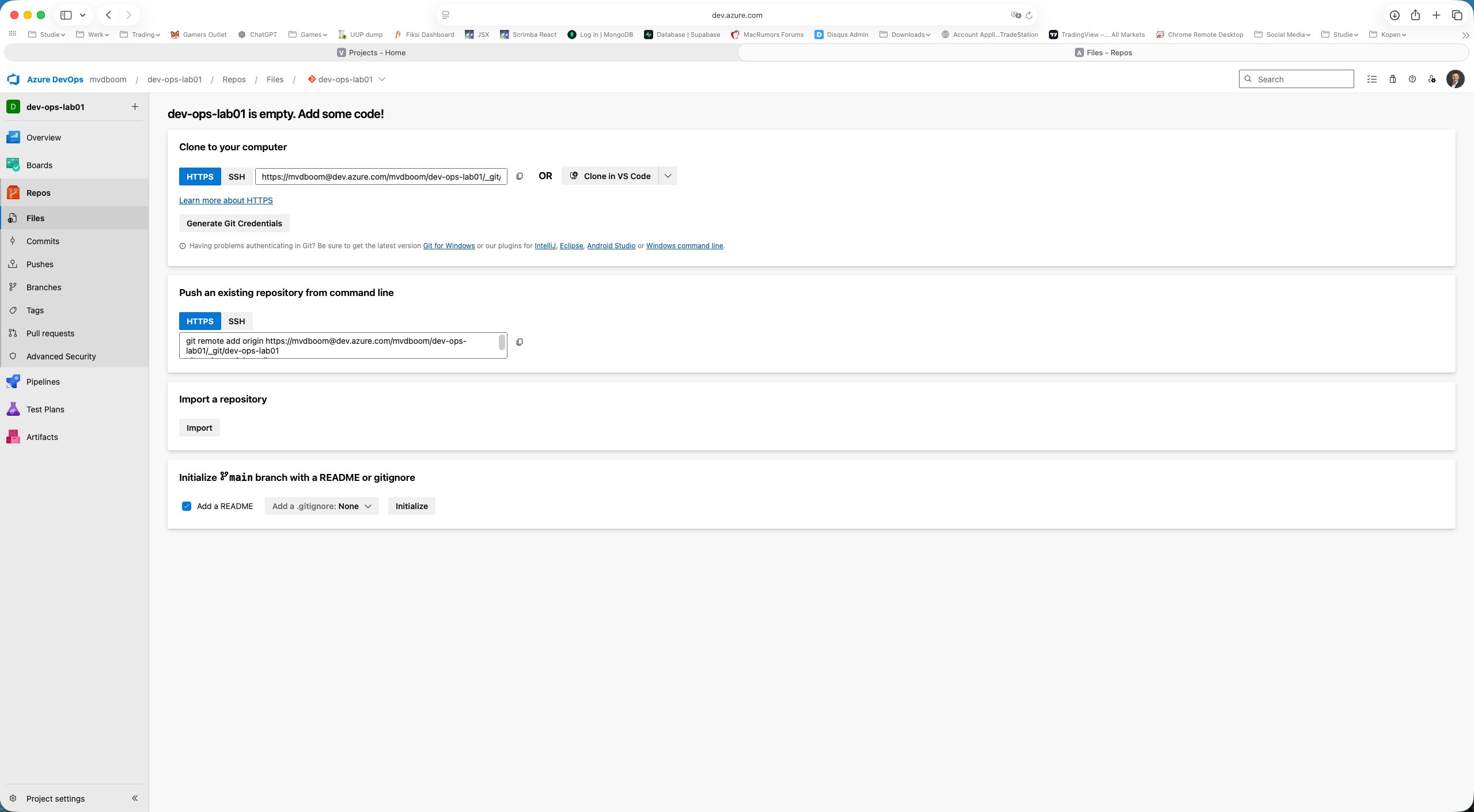Empty Git repo with clone and initialise options