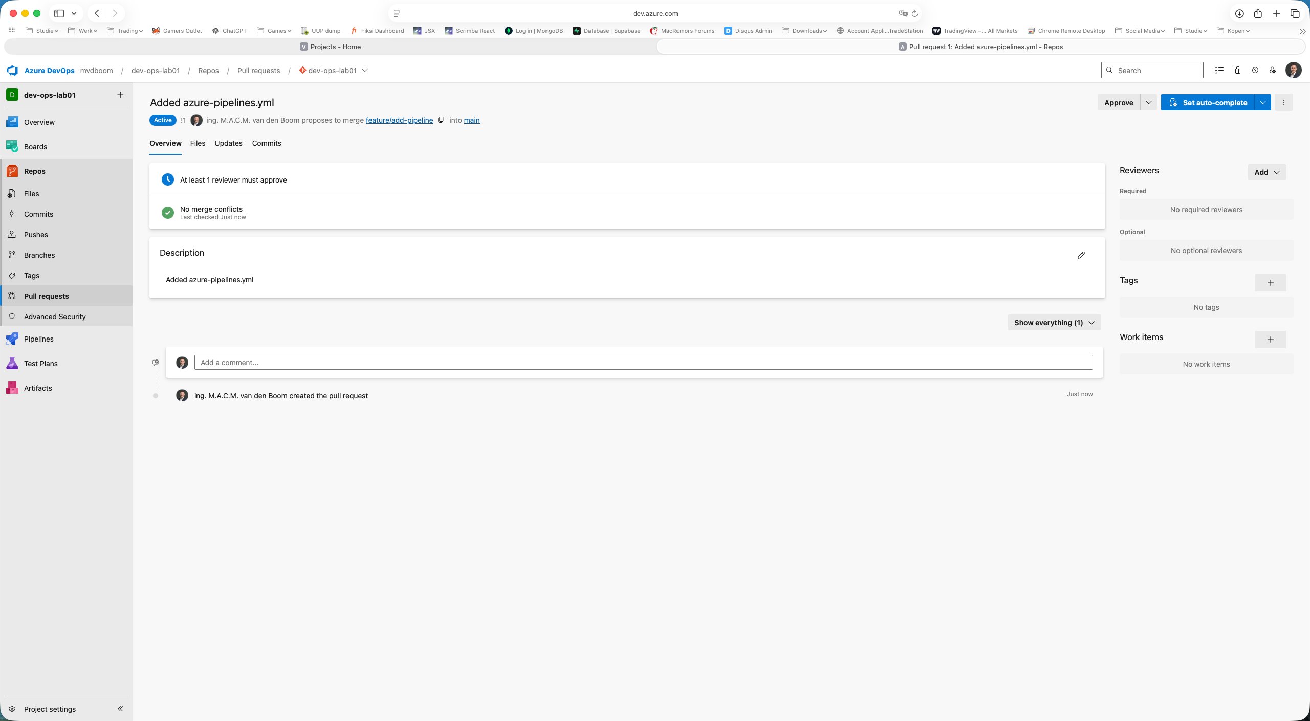 PR open with reviewer check blocking merge