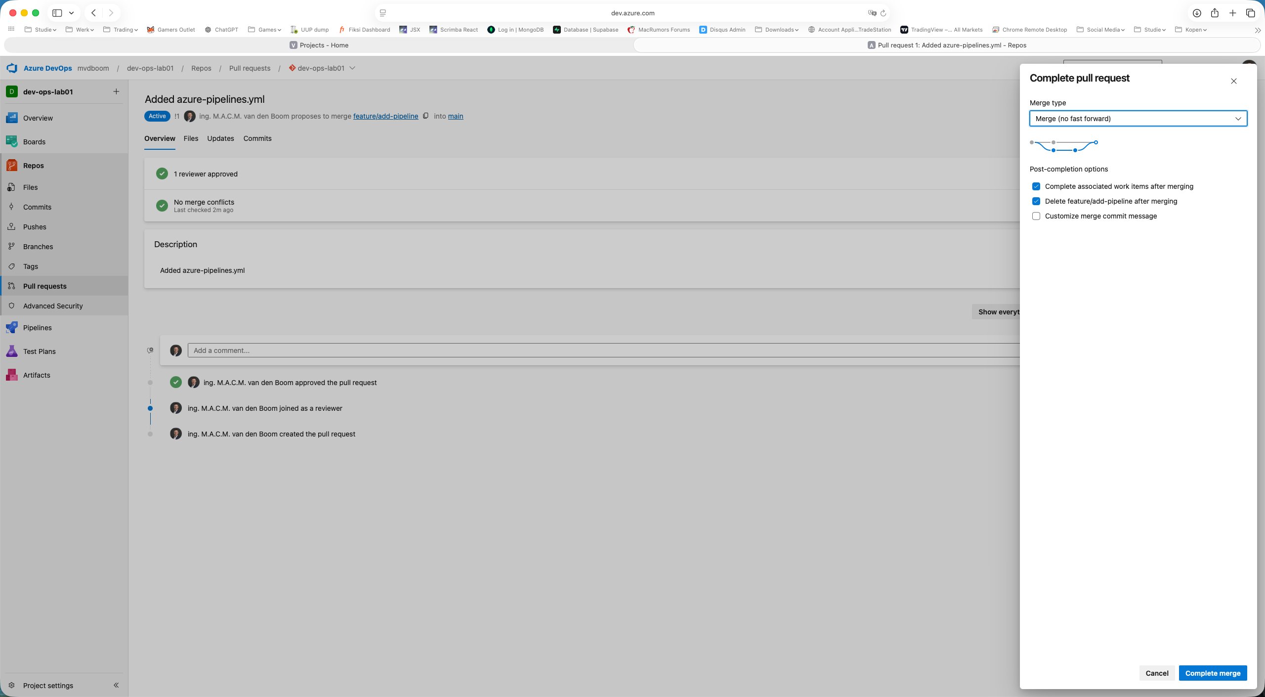 Complete merge dialog with merge type dropdown
