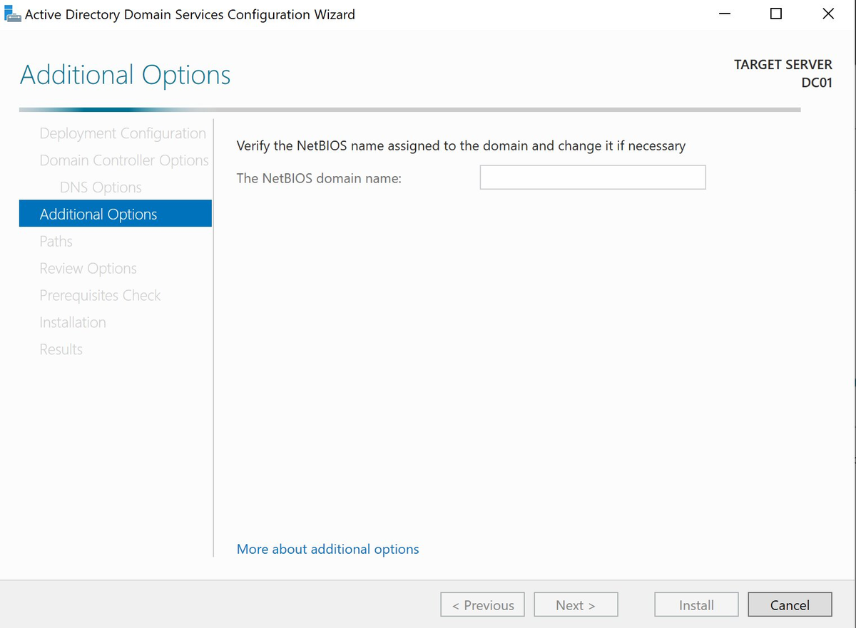 Additional Options — NetBIOS loading