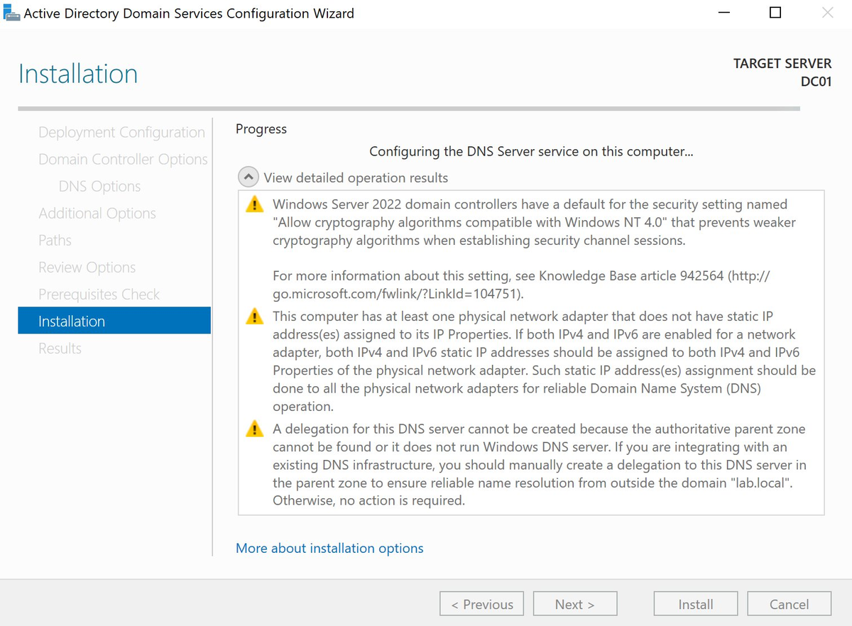 Installation — DNS being configured