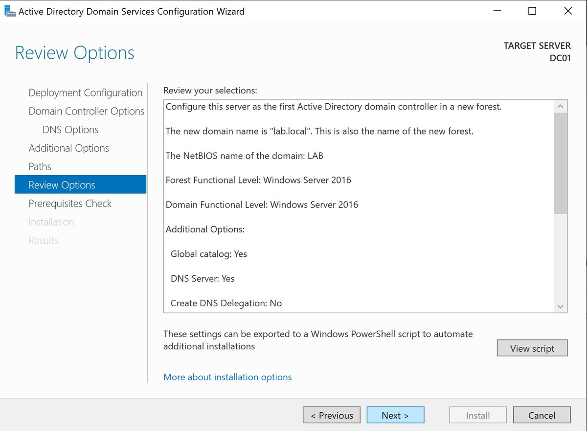 Review Options — summary