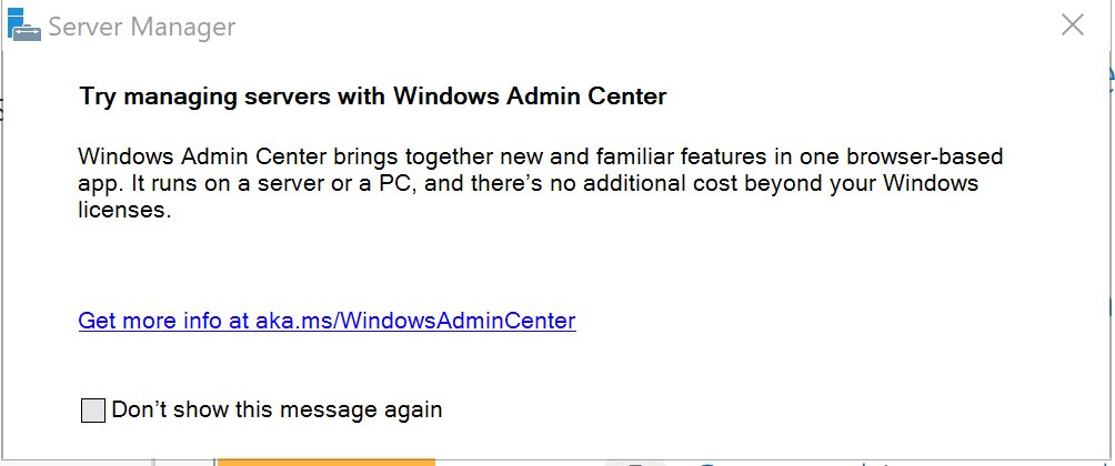 Windows Admin Center notification